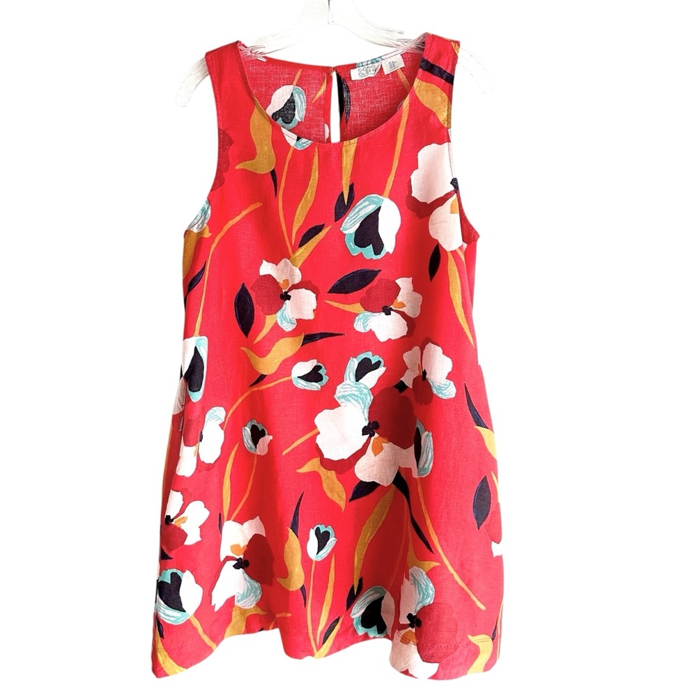 Sigrid Olsen 100% Linen Orange Floral Sleeveless Dress Size Medium
